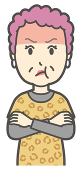  大阪のおばちゃん-021-バスト 拗ねる,おばちゃん,大阪,ヒョウ柄,おばはん,中年,女性,関西,派手,おばさんのイラスト素材