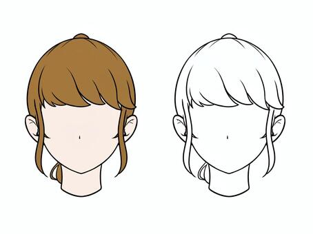 くせっ毛ポニテ くせっ毛,ポニーテール,ポニテ,天パ,茶髪,髪型,色あり,色なし,モノクロ,線画のイラスト素材