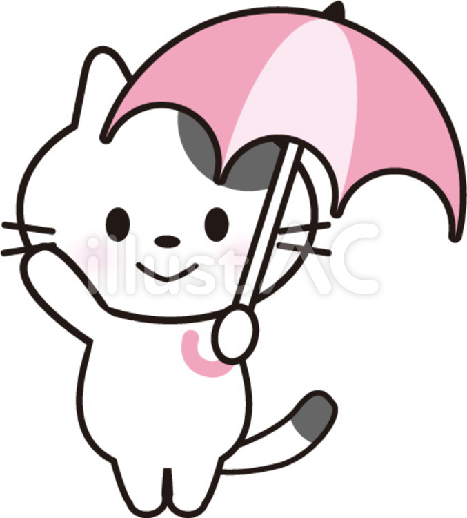 ねこ 猫,傘,雨のイラスト素材
