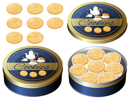 クッキー缶（プレーンクッキー）2 クッキー缶,クッキー,缶,スイーツ,料理,食べ物,プレーンクッキーのイラスト素材