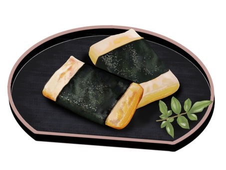 磯辺焼き26A 磯辺焼き,磯辺巻き,餅,磯辺餅,黒半月盆,正月,2個,食べ物,日本食,和食のイラスト素材