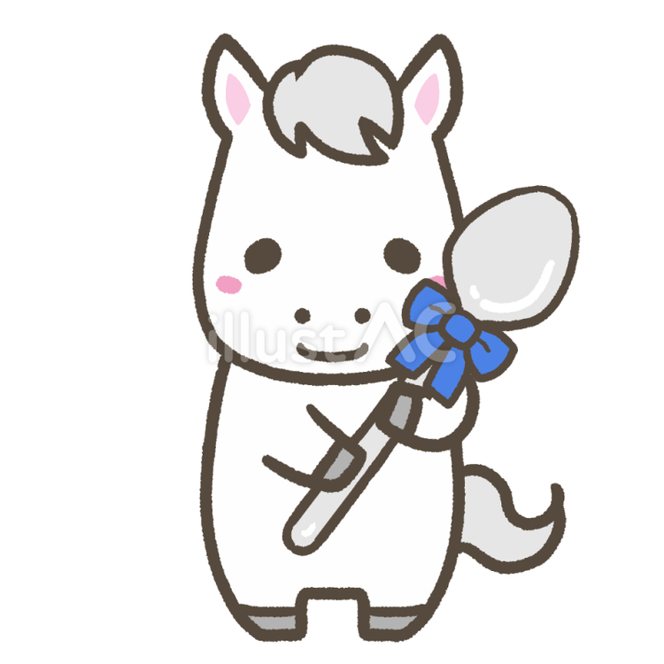 大きいスプーンを持つ白馬 スプーン,リボン,食器のイラスト素材