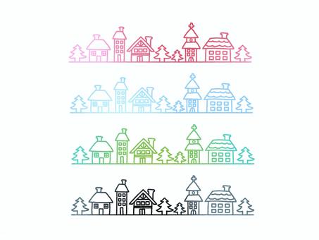 街並みのラインセット グラデーション 街並みのラインセット グラデーション 街並み,グラデーション,線画のイラスト素材