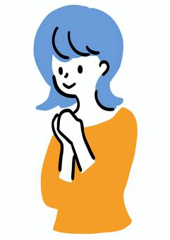 いただきますをする女性 いただきます,手,合わせる,女性,シンプル,ラフタッチ,手書き風,イラスト,ベクター,上半身のイラスト素材