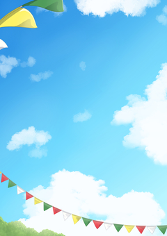 空_運動会_01(フレアなし) 背景,壁紙,空,雲,運動会,ガーランド,木,屋外,アイコン,バナーのイラスト素材