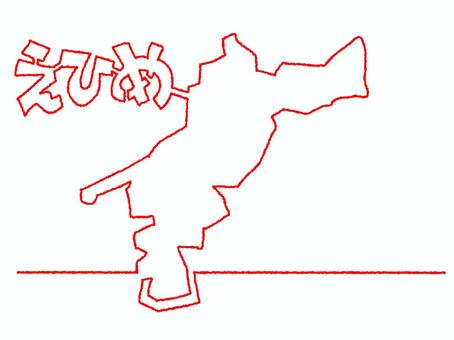 えひめの一筆書き 愛媛,文字絵,地図,赤い糸,一筆,線画,pop調,手描き,挿絵,ワンポイントのイラスト素材