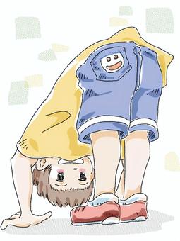 前屈をして後ろを覗く子 前屈,体操,子供,後ろ姿,ズボンのイラスト素材