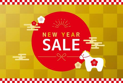 2026年 お正月SALE バナー背景 2026年 お正月SALE バナー背景 正月,午年,馬,セール,初売,バーゲン,1月,梅,市松模様,花のイラスト素材