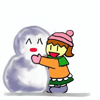 雪だるまとこども 雪だるまとこども 雪だるま,女の子,こども,幼児,小学生,かわいい,冬,雪遊び,なかよし,だいすきのイラスト素材