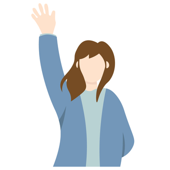 手を振る、挙手する女性 挙手,バイバイ,振る,手,茶髪,女性,女の子,可愛いのイラスト素材