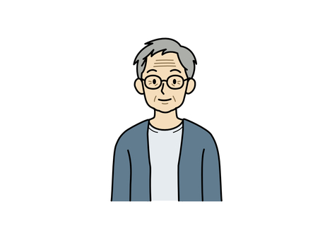 正面を向いたシニア男性（バストアップ） シニア,男性,バストアップ,おじいさん,高齢,普通,穏やか,眼鏡,上半身,老人のイラスト素材