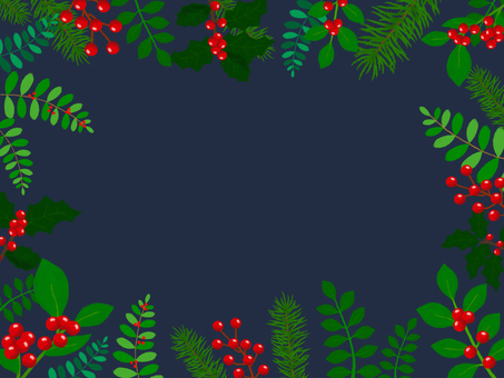 クリスマス植物のフレーム　紺色背景 クリスマス,植物,フレーム,装飾,christmas,xmas,赤い実,草,枝,実のイラスト素材