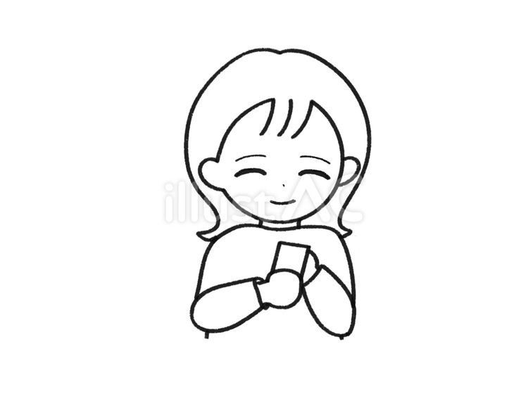 笑顔でスマホを操作する女性　線画 女性,スマホ,携帯電話のイラスト素材