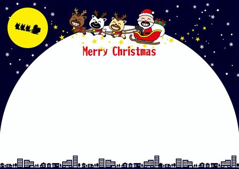サンタとトナカイのクリスマスカード クリスマス,サンタクロース,トナカイ,そり,クリスマスカード,クリスマスフレーム,クリスマス背景,メリークリスマス,冬,雪のイラスト素材