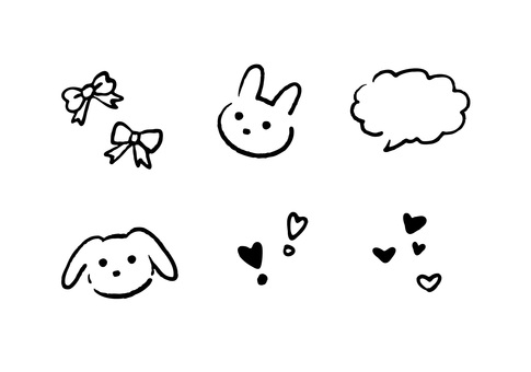 うさぎと記号01　線 線画,ラインアート,うさぎ,ハート,リボン,記号,吹き出し,かわいい,ゆるい,ナチュラルのイラスト素材