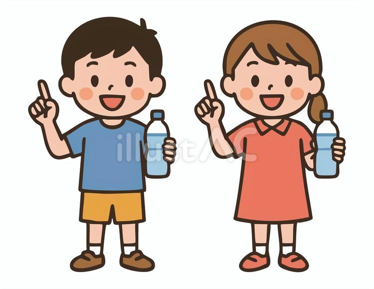 水分補給を呼びかける男の子と女の子 人物,子供,幼児のイラスト素材