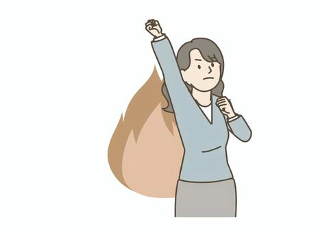 やる気を見せる女性 女性,オフィスカジュアル,社会人,会社員,ビジネスパーソン,やる気,元気,気合い,モチベーション,意欲のイラスト素材