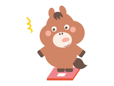 体重計に乗って驚く馬のイラスト 馬,午年,正月,食べ過ぎ,体重,体重計,デブ,太る,ビックリ,驚くのイラスト素材