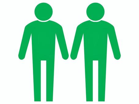 人物　二人　緑 人物,人,ピクトグラム,2人,アイコン,緑,シルエット,立ってる人,立つ,棒立ちのイラスト素材