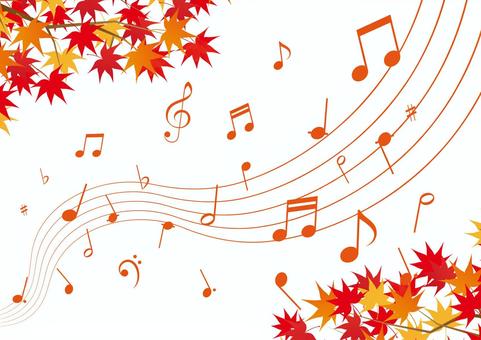 音符と秋の紅葉の背景素材