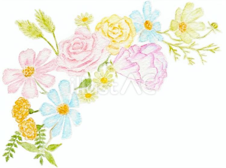 お花の飾り枠3 (水彩/手描き) 飾り罫,飾り枠,花のイラスト素材
