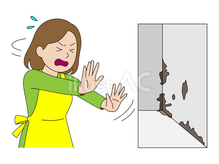 カビの繁殖に悲鳴を上げる主婦 主婦,女性,人間のイラスト素材