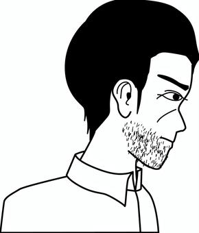 うつむく中年男性　 うつむく,中年,男性,横向き,横顔,考え事,虚ろ,疲れ,人物,白黒のイラスト素材