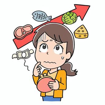 物価高騰で悩む女性 物価,高騰,値上げ,家計,悩む,女性,主婦,お金のイラスト素材