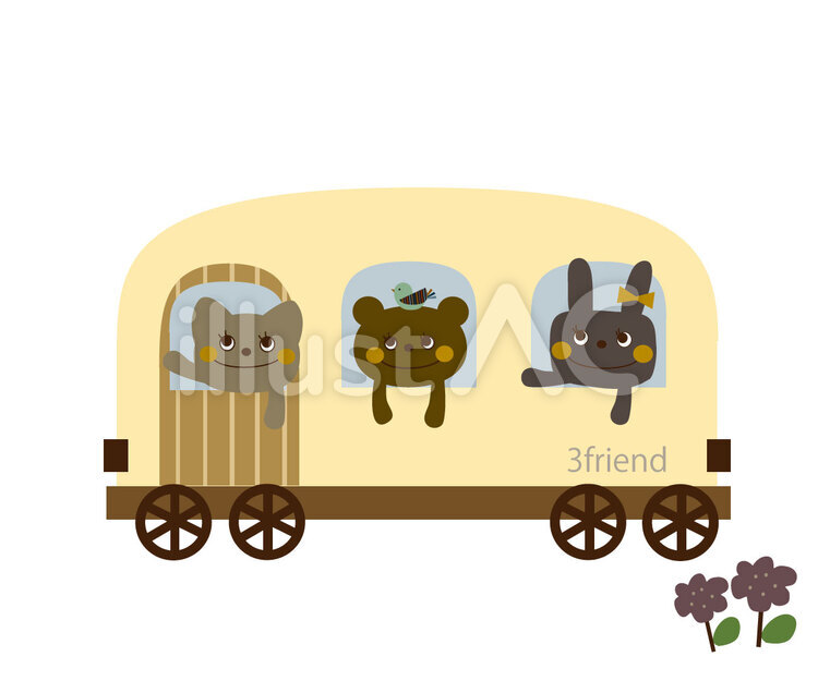 bus-friend friend,くま,ねこのイラスト素材