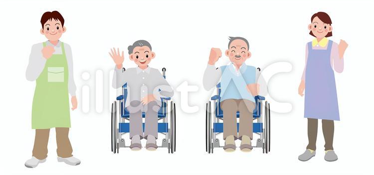 車椅子のシニアと介護士 人物,シニア,女性のイラスト素材