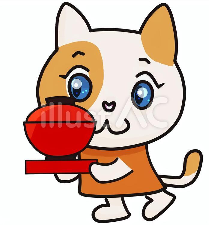 七草粥を運ぶねこちゃんイラスト No 無料イラストなら イラストac