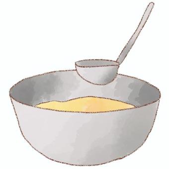 ホットケーキミックス　生地 ホットケーキ,ボウル,おたま,料理,調理器具,水彩,鉛筆のイラスト素材