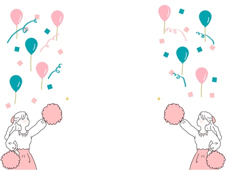 応援フレーム 応援,フレーム,ポンポン,チア,風船,紙テープ,紙吹雪,顔なし,白塗り,ポジティブのイラスト素材