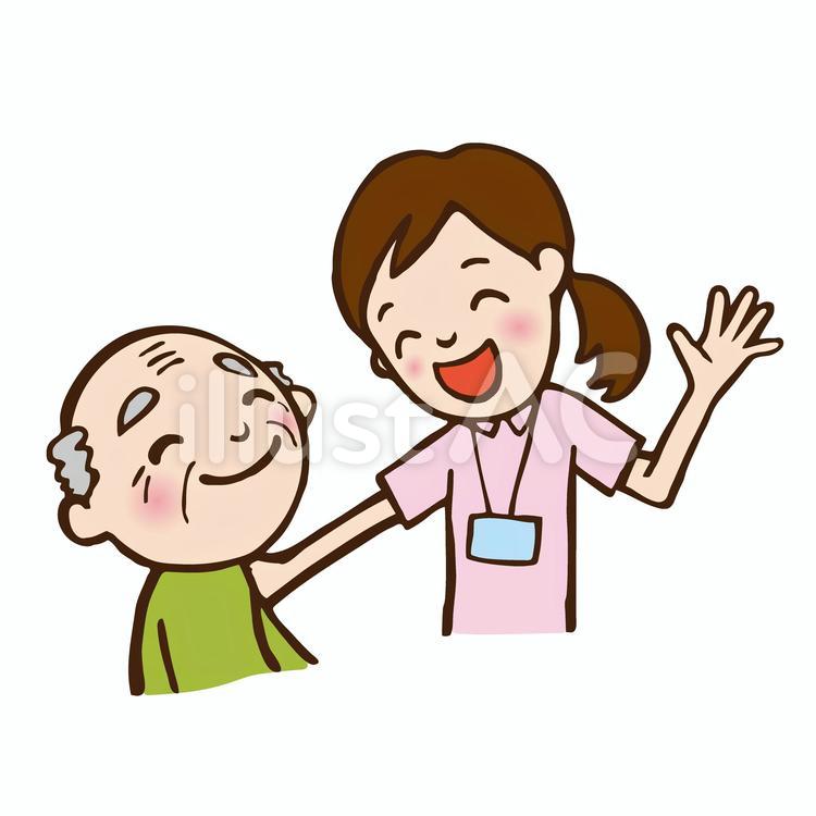 笑顔のおじいちゃんとケアマネイラスト No 無料イラストなら イラストac