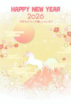 2026年午年年賀状　その１８ 年賀状,背景,正月,フレーム,お正月,冬,午年,馬,和柄,キラキラのイラスト素材