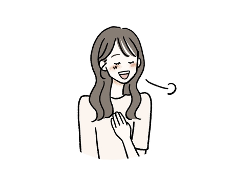 胸に手をあてて、ほっとする女性 女性,安心,一安心,ほっとする,ホッ,微笑む,信頼,ため息,胸,撫で下ろすのイラスト素材