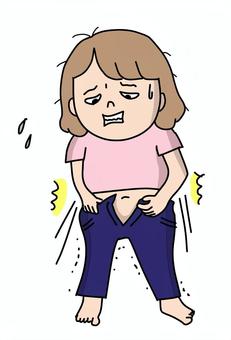 ズボンが入らない女性2 女性,かわいい,ゆるい,手描き,ズボン,パンツ,肥満,入らない,太った,デブのイラスト素材