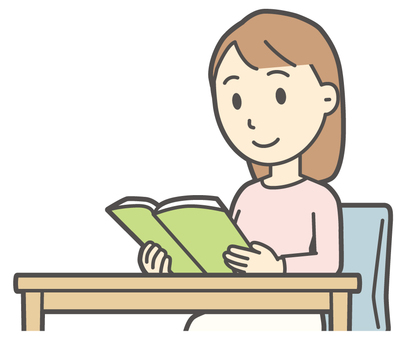  ロングヘア女性-497-バスト 読書,笑顔,女性,女の子,人物,かわいい,微笑む,にっこり,ニコニコ,本のイラスト素材