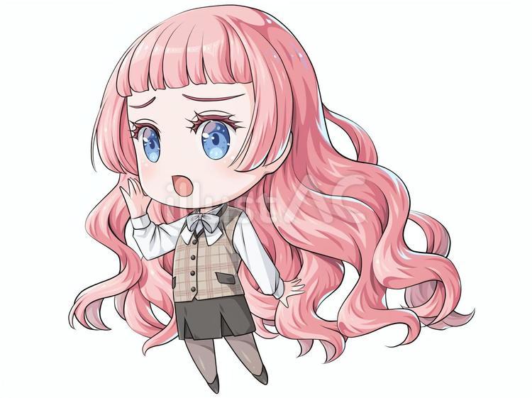 顔に手を当てるピンクの髪の事務員 会社員,ol,お姉さんのイラスト素材