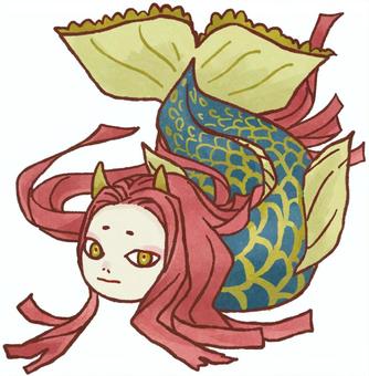 人魚 人魚,妖怪,かわいい,単体,デフォルメのイラスト素材