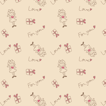 ラブギフトベージュ 2月14日,2月,冬,バレンタインデー,イベント,プレゼント,ギフト,花束,リボン,文字のイラスト素材