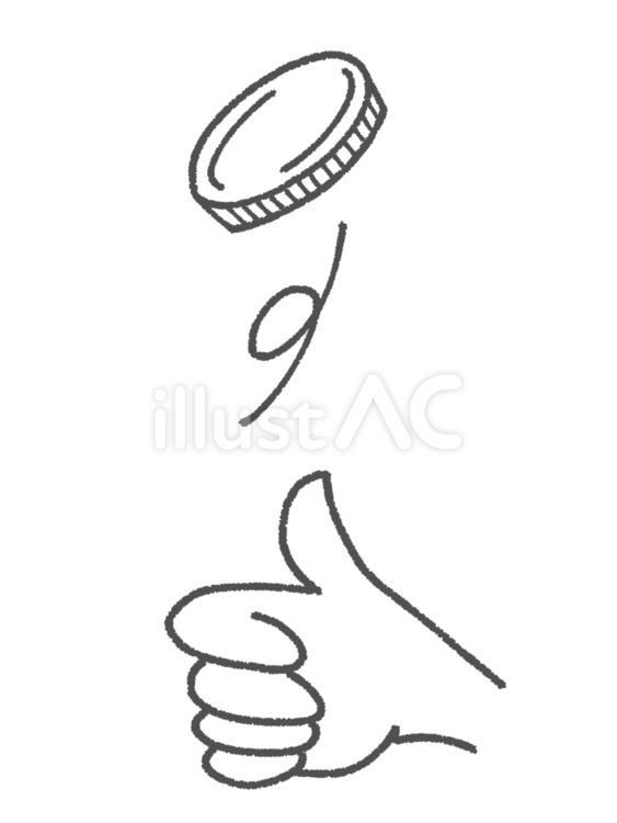 コイントスをしている手（線画） コイントス,コイン,硬貨のイラスト素材