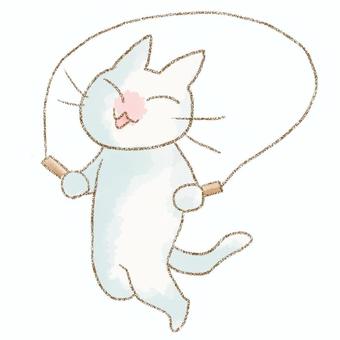 縄跳びをする猫 猫,生き物,動物,縄跳び,運動,水彩,鉛筆のイラスト素材