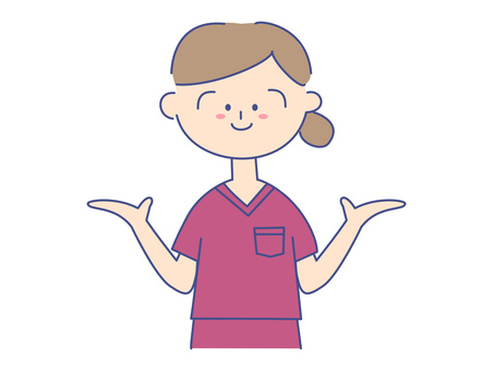 スクラブを着た女性③案内両手 看護師,医師,女性,案内,人,人物,求人,募集,医療従事者,医療のイラスト素材