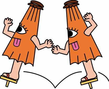 妖怪和傘 妖怪,和傘,小僧,昔,おばけ,迷信,動く,ゲタ,デフォルメ,キャラのイラスト素材