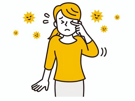ウイルスで目が痒くて困っている女性 女性,目薬,花粉症,痒い,眼病,アレルギー,炎症,ドライアイ,人物,眼病予防のイラスト素材