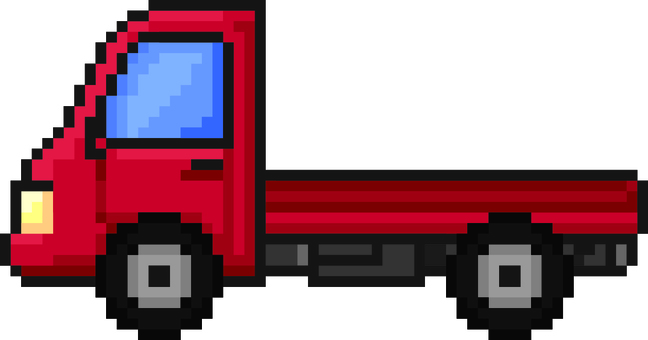 ドット絵の赤の軽トラックです。 ドット絵,軽トラック,シンプル,軽自動車,トラック,荷台,配送車,運搬車,農業用,車両のイラスト素材