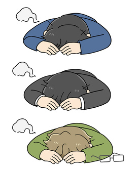 突っ伏す男性セット 突っ伏す,倒れ込む,疲労,疲れる,疲労困憊,疲弊,リタイア,ボロボロ,悩む,ギブアップのイラスト素材