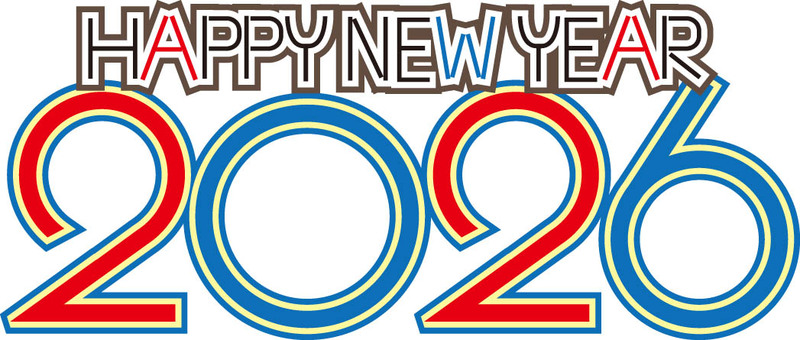 2026　POP文字 ハッツピーニューイヤー,英語,2026,新年,年賀状,文字,pop風,カラフル,カッコいいのイラスト素材