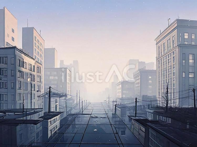 靄がかった街並みの背景のイラスト 建物,道,街のイラスト素材